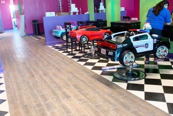 Colorful children's haircut salon interior