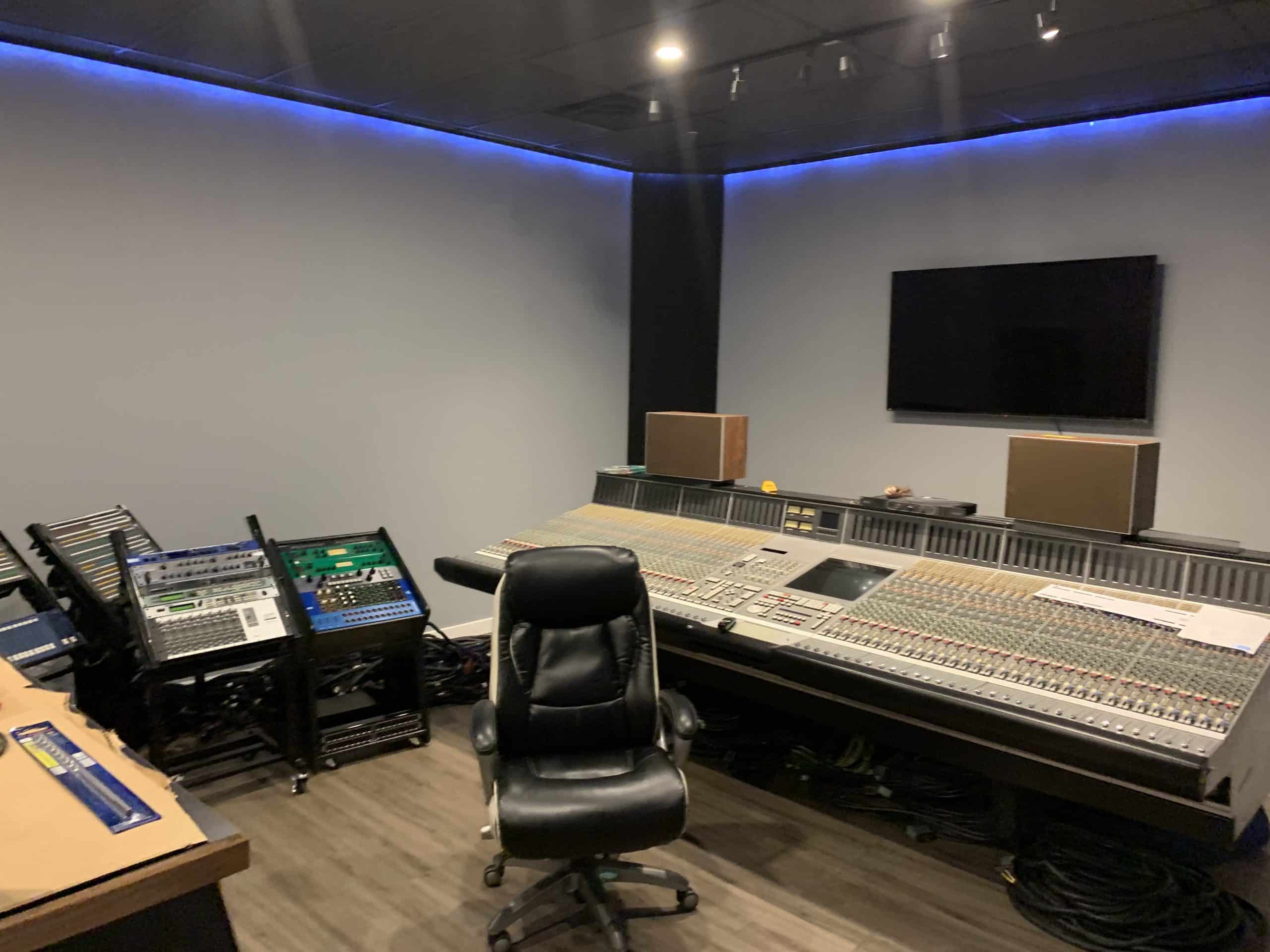 Modern music studio with mixing console