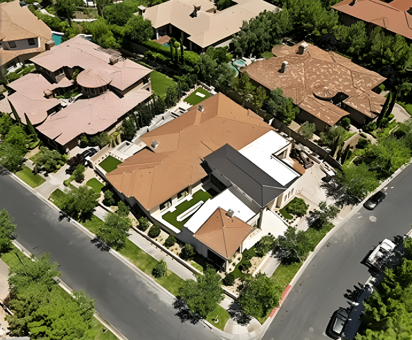 Aerial view of suburban houses.