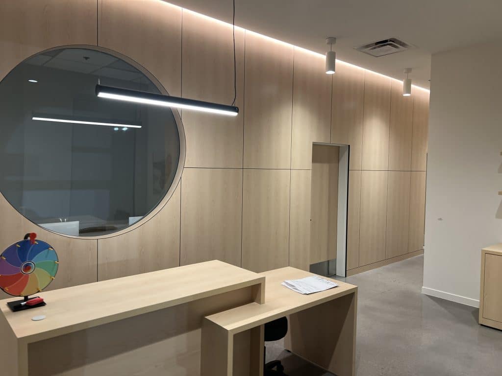 Modern office reception with circular window
