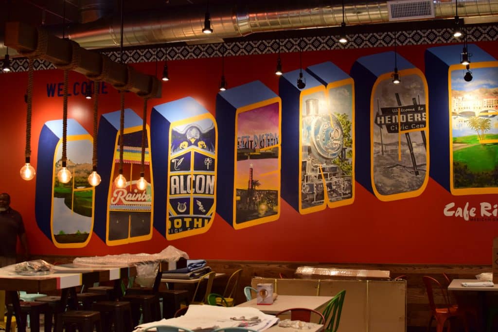 Colorful mural in a restaurant