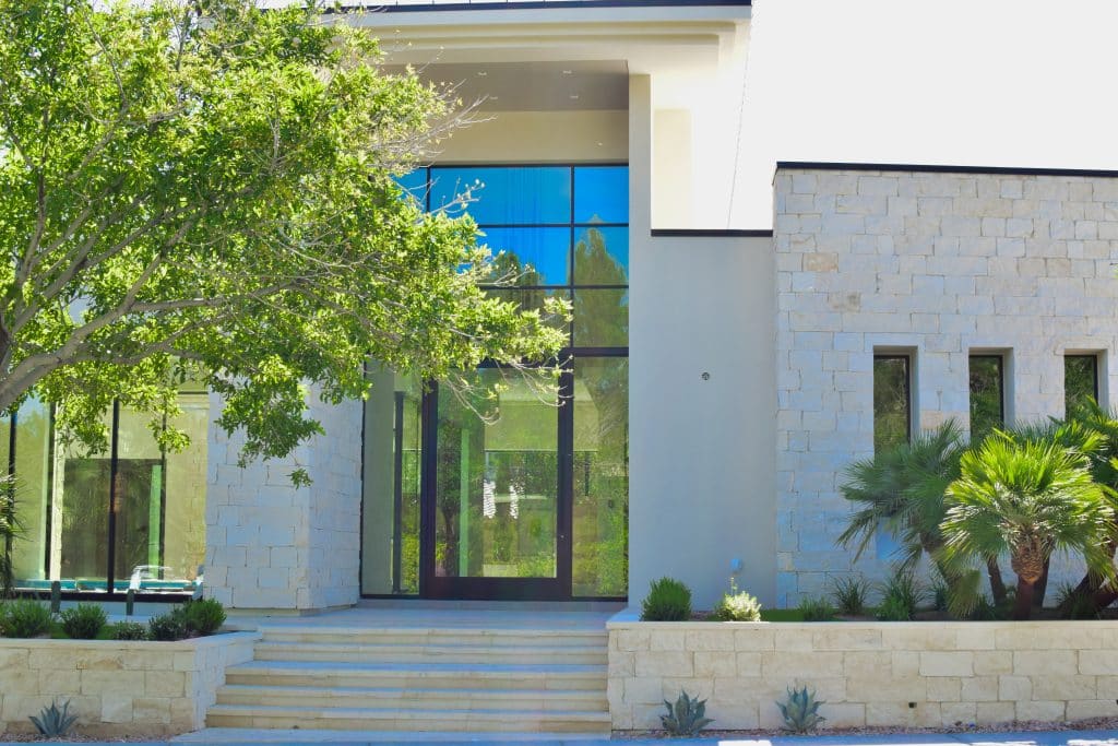 Modern house with large glass entrance